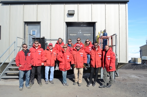 The 2014-2015 Soils Team in front of the Crary Lab loading dock. (Top row (Left to right): Ruth Heindel, Ashley Shaw, Tandra Fraser, Jess Trout-Haney; Front row (left to right): Eric Sokol, Andy Thompson, Berry Lyons, Diana Wall, Byron Adams, Matt Knox, and Zach Aanderud). Photo: Kathy Welch